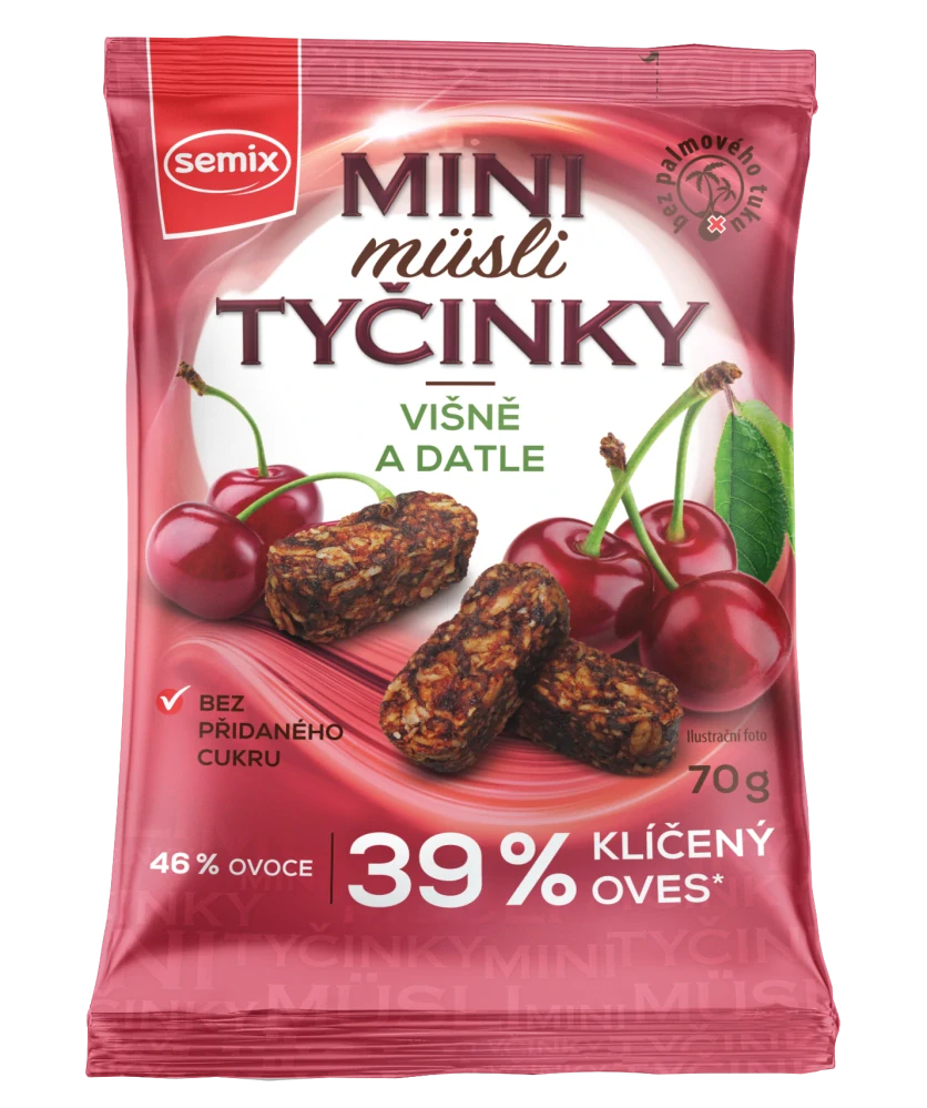 Mini müsli tyčinky – višeň a datle, bez lepku